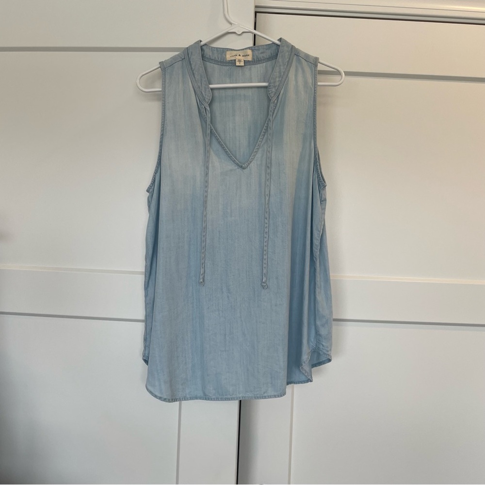 Cloth & Stone Tencel/Denim Light Denim Tank w Tie at Neck & Tulip Bottom Sz Lg